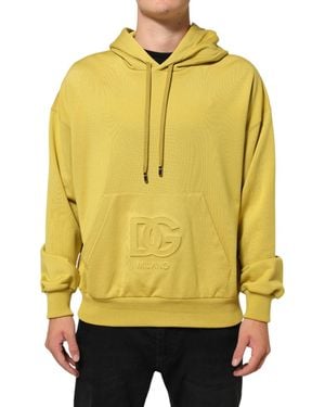Dolce & Gabbana Yellow Logo Cotton Hooded Sweatshirt Sweater