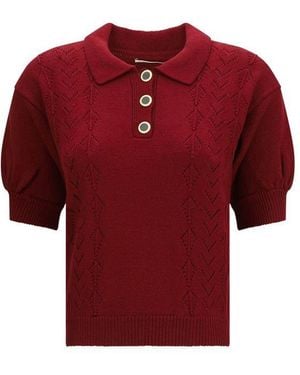 Alessandra Rich Bordeaux Wool Oves Aries Shortsleeve Shirt - Red