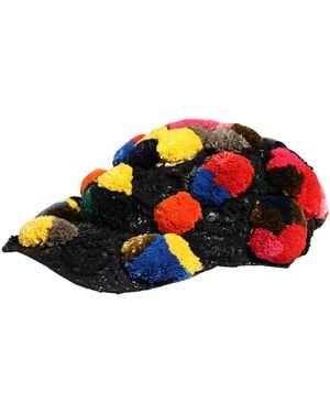 Dolce & Gabbana Multicolor Pom Poms Sequin Embellishment Hat - White