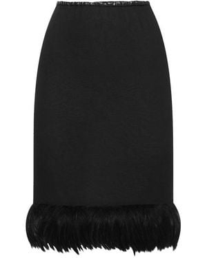 Saint Laurent Feathers Trim Silk Skirt - Black
