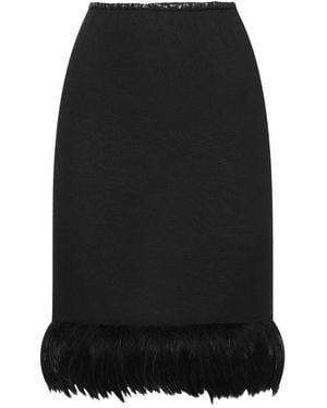 Saint Laurent Feathers Trim Silk Skirt - Black
