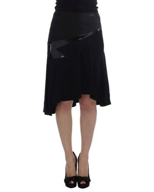 Exte Black Blue Cotton Stretch Straight Skirt