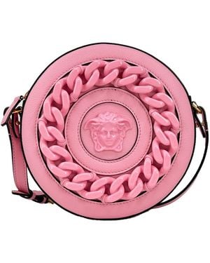 Versace Round Disco Leather Camera Case Crossbody Bag - Pink