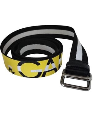 Dolce & Gabbana Black Yellow Logo Striped Metal Buckle Belt