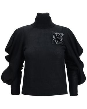 Blumarine Black Wool Oves Aries Turtleneck - Blue