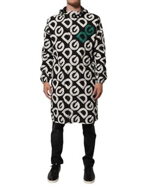 Dolce & Gabbana Black White Logo Print Hooded Coat Men Jacket