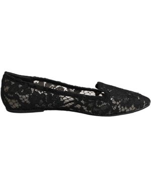Dolce & Gabbana Black Taormina Lace Slip On Flats Shoes