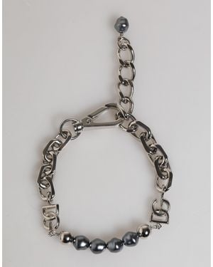 Dolce & Gabbana Tone Chain Lobster Clasp Logo Pearls Bracelet - Metallic