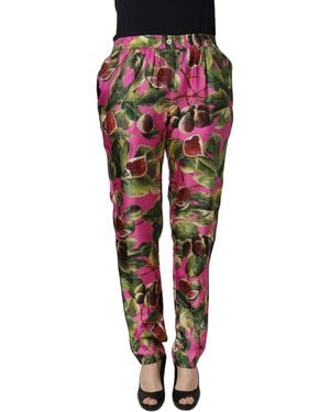 Dolce & Gabbana Fuchsia Fig Fruit Leaf Tapered Trouser Trousers