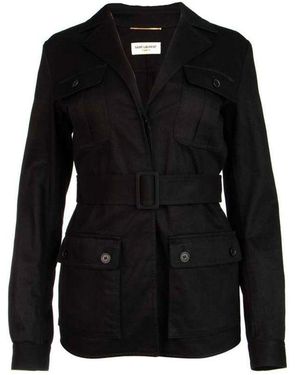 Saint Laurent Belted Flap Pocket Jacket - Black