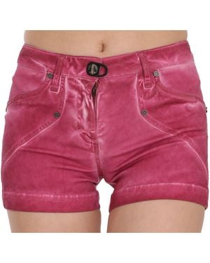 Plein Sud Pink Mid Waist Cotton Mini Denim Shorts