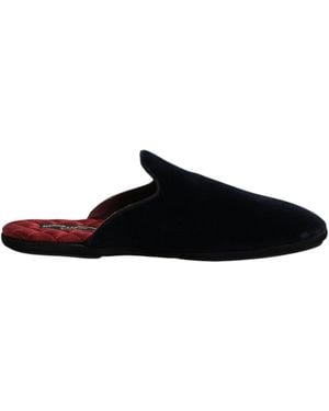 Dolce & Gabbana Black Viscose Velvet Slides Flat Slipper Shoes