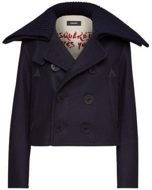 DSquared² Double-Breasted Cropped Peacoat - Blue