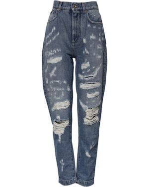 Dolce & Gabbana Blue Tattered High Waist Denim Jeans