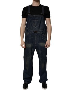 Dolce & Gabbana Dark Blue Cotton Men Jumpsuit Denim Jeans - Black