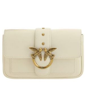 Pinko White Calf Leather Bos Taurus Shoulder Bag - Natural