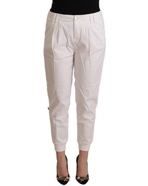 Met Cotton Mid Waist Tapered Cropped Trousers - White