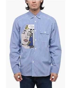 Junya Watanabe Striped Oversized Shirt With Pop Art Patch - Blue