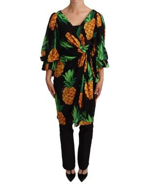 Dolce & Gabbana Vibrant Pineapple Draped Wrap Dress - Green