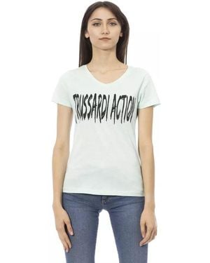 TRUSSARDI ACTION Light Blue Cotton Top - White