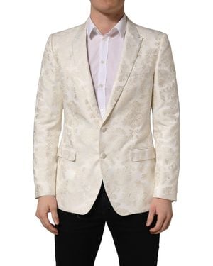 Dolce & Gabbana Off White Floral Single Breasted Men Jacket - Natural
