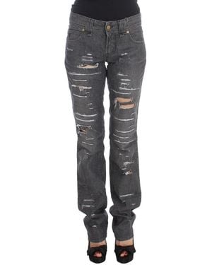 John Galliano Gray Wash Cotton Torn Straight Fit Jeans - Multicolor