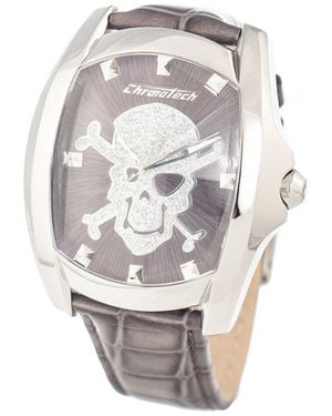 Chronotech Gray Leather Watch - Metallic