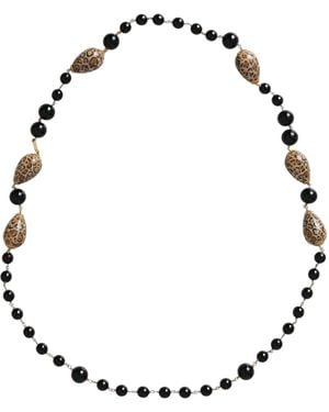 Dolce & Gabbana Tone Brass Printed Beaded Long Chain Necklace - Black
