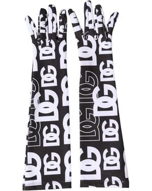 Dolce & Gabbana Black White Dg Logo Elbow Length Mitten Gloves