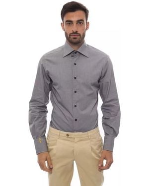 Billionaire Italian Couture Elegant Monogrammed Cotton Shirt - Grey