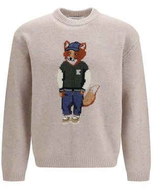 Maison Kitsuné Beige Wool Oves Aries Sweatshirt - Gray