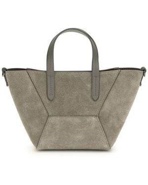 Brunello Cucinelli Beige Calf Leather Bos Taurus Shoulder Bag - Grey
