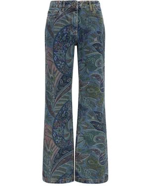 Etro Multicolour Cotton Flared Jeans - Blue