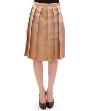 Andrea Incontri Brown Silk Solid Mini Pleated Skirt