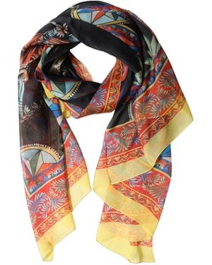 Dolce & Gabbana Multicolour Silk Printed Shawl Stole Scarf - Orange