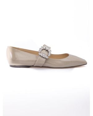 Jimmy Choo Taupe Grey Patent Leather Chery Ballet Flat - White