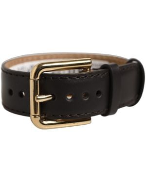 Dolce & Gabbana Black Calfskin Leather Gold Buckle Belt Strap Bracelet