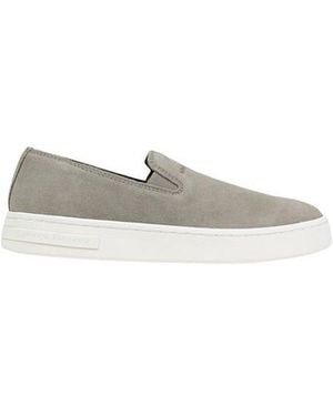 ARMANI EXCHANGE Green Leather Low Top Trainers - White