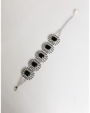 Dolce & Gabbana Tone Brass Chain Crystal Embellished Bracelet - White