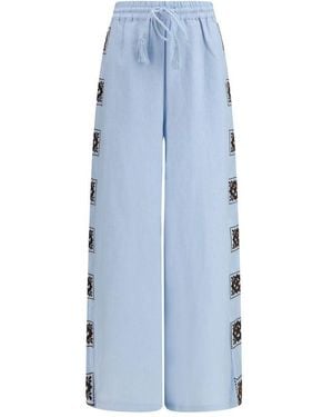 ALÉMAIS Blue Linen Casual Pants