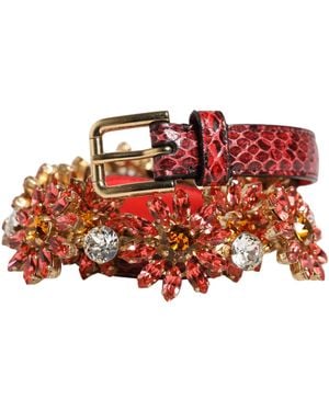 Dolce & Gabbana Leather Daisy Crystal Embellished Waist Belt Cristal Real Brass Ayers - Red