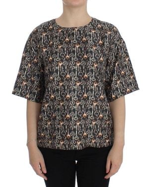 Dolce & Gabbana Key Print Silk Blouse T-Shirt - Gray