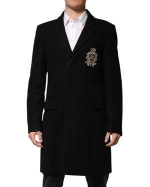 Dolce & Gabbana Heraldic Patch Single Breasted Blazer Jacket Nylon Virgin Wool Clothing - Black
