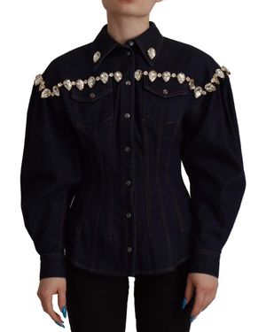 Dolce & Gabbana Denim Crystal Embellish Cotton Jacket - Blue
