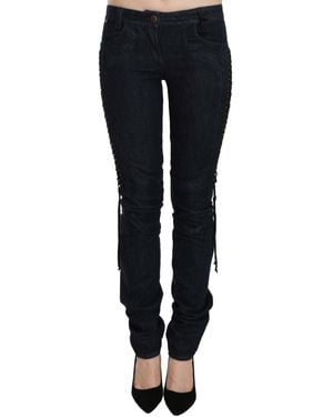 Roberto Cavalli Low Waist Skinny Pants Braided String Pants - Black