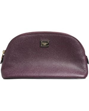 Dolce & Gabbana Dark Leather Dg Logo Zip Around Hand Purse Wallet - Purple