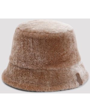 Loewe Beige Shearling Bucket Hat - Brown