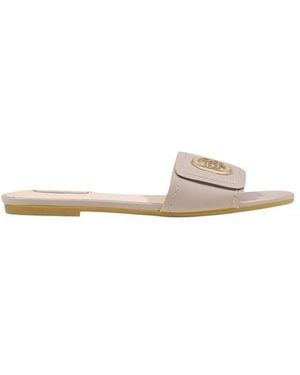 Liu Jo Beige Leather Flat Sandals - White