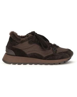 Brunello Cucinelli Brown Calf Leather Bos Taurus Athletic Sneakers - Black