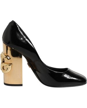 Dolce & Gabbana Black Gold Patent Leather Logo Heels Court Shoes Shoes